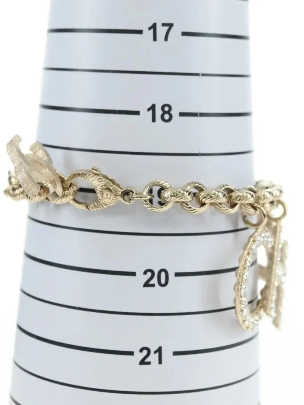 CHANEL Logo Bracelet metal Champagne Gold CC Auth 178800SM